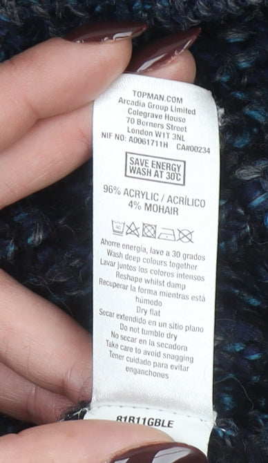 Topman Men Blue Chunky-Knit Crew Neck Pullover Jumper M