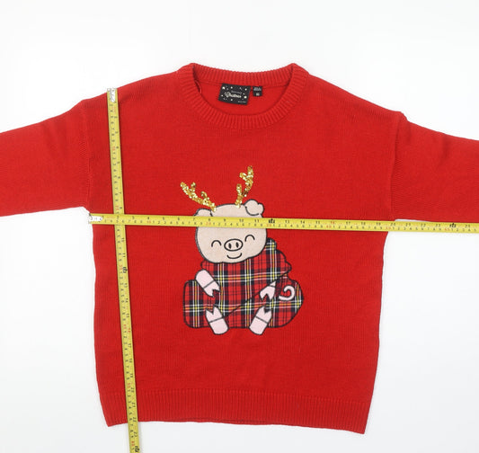 Brave Soul Women’s Red Christmas Pig Sequin Knit Jumper XS