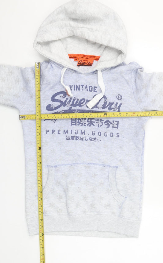 Superdry Women’s Grey Small Pullover Hoodie Vintage Graphic Cotton Blend