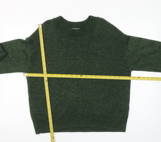 H&M Women’s Green Metallic Knit Crew Neck Pullover Jumper Size S