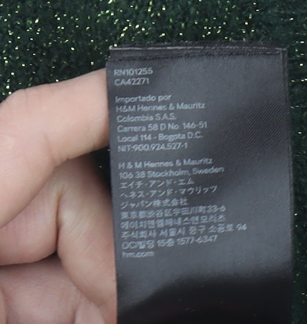 H&M Women’s Green Metallic Knit Crew Neck Pullover Jumper Size S