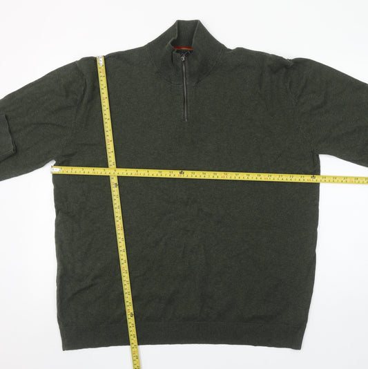 Next Men Green 2XL High Neck Cotton Knit 1/2 Zip Jumper
