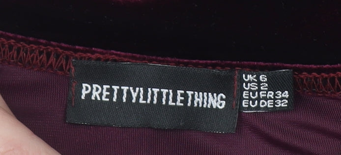 PrettyLittleThing Women's Red Velvet Cowl Neck Bodycon Dress Size 6