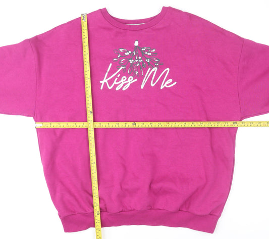 George Women’s Pink Kiss Me Pullover Sweatshirt M 12-14 Cotton Blend