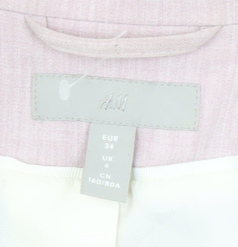 H&M Women's Pink Tailored Blazer UK 6 Single Breasted Slim Fit
