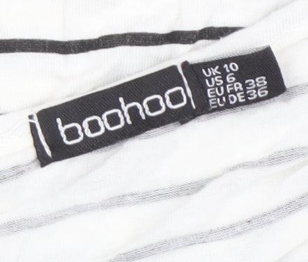 Boohoo Women’s White Striped Long Sleeve Jersey T-Shirt UK 10