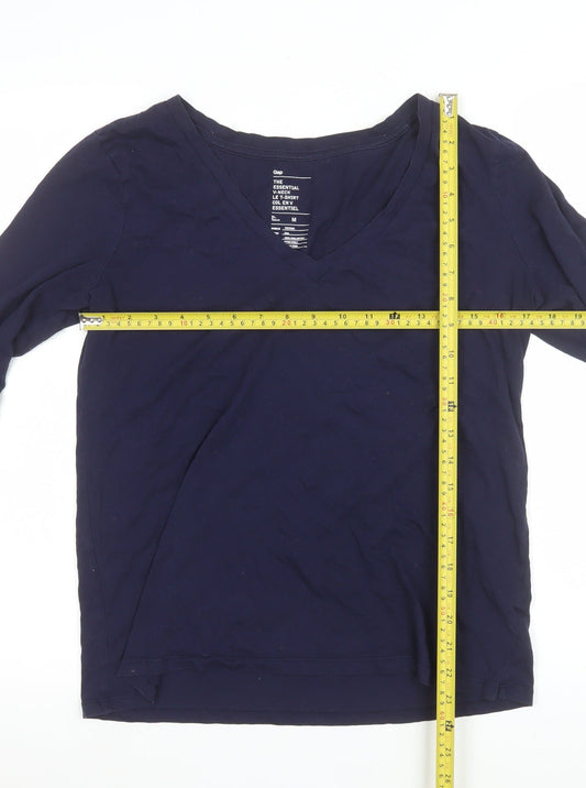 Gap Women’s Blue Long Sleeve V-Neck Cotton T-Shirt Size M