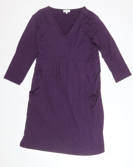 Additional front view of Kaliko Women's Purple Jersey V-Neck Knee Length Dress, size 6