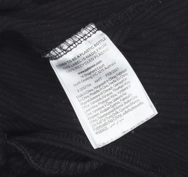 Cotton:On Women's Black Cropped Tie Front Ribbed Long Sleeve Top XS