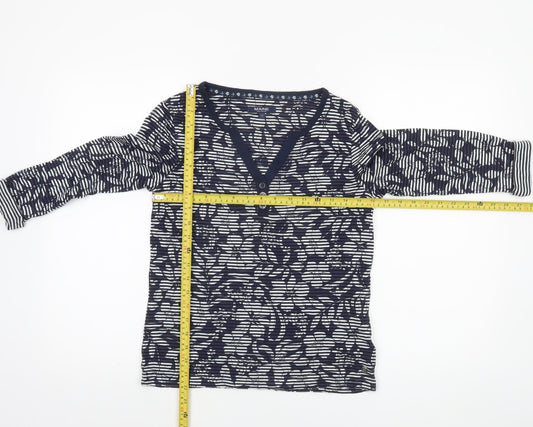 Maine New England Women's Blue Floral 3/4 Sleeve Cotton T-Shirt Size 12