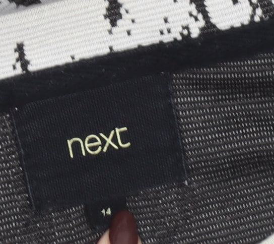 Next Women Grey Abstract Knit Shift Dress Size 14 Long Sleeve Zip Detail