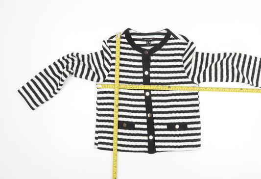 New Look Womens Black White Striped Button-Up Knit Top Size 8