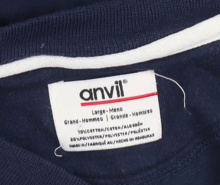 Mens UK Size L Anvil Blue Pullover Sweatshirt