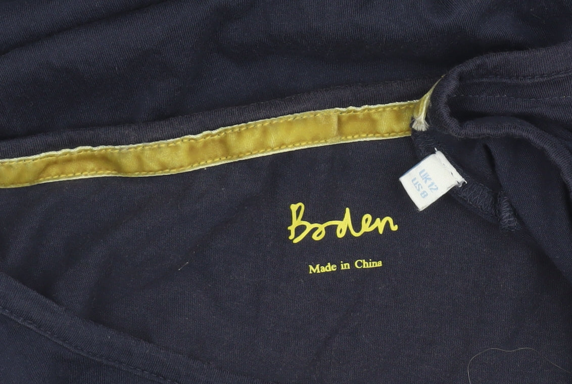 Boden Women's Blue Long Sleeve Cotton Jersey Basic T-Shirt UK 12