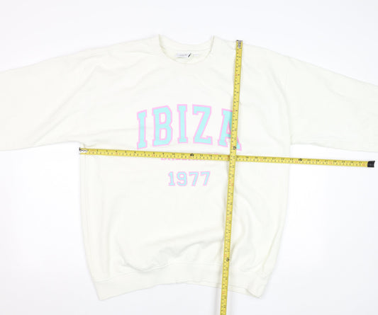 Womens UK Size L Rainbow Colours White Pullover Sweatshirt