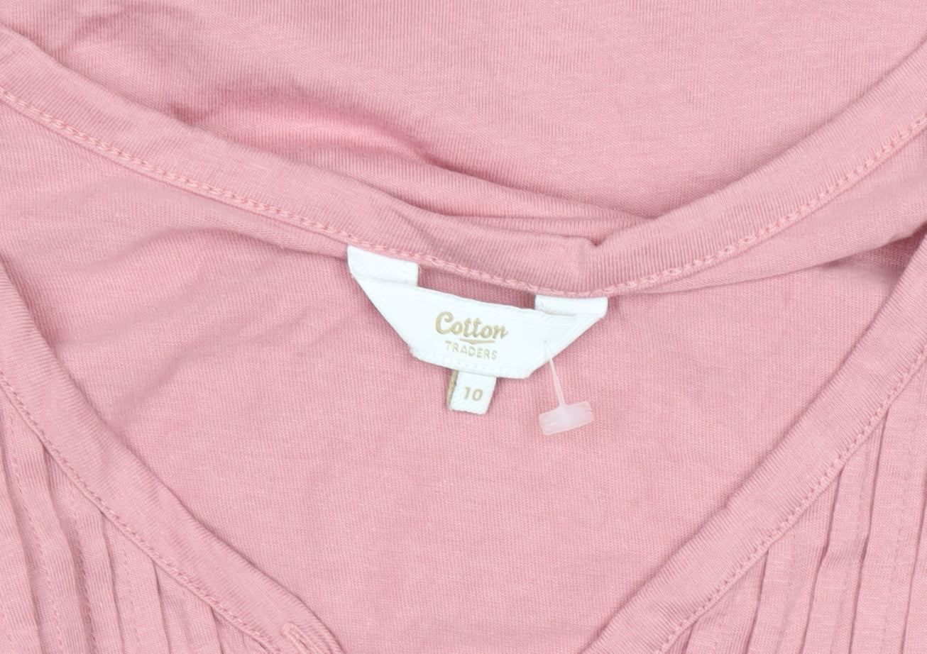 Cotton Traders Womens Dusky Pink 3/4 Sleeve Lace Hem Tunic Blouse Size 10