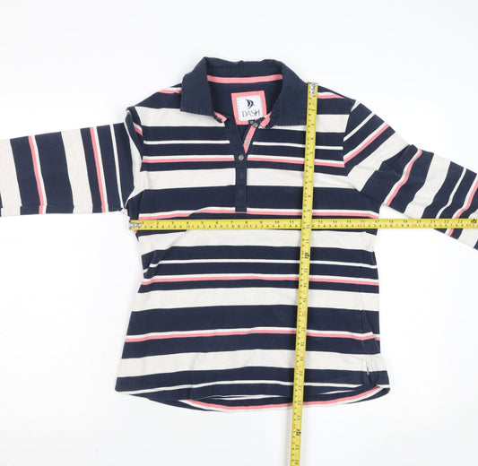 Dash Women’s Blue White Striped Long Sleeve Polo Top Size 12