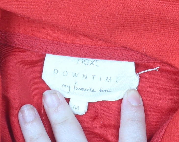 Next Women Red Jersey 1/4 Zip High Neck Pullover Top M