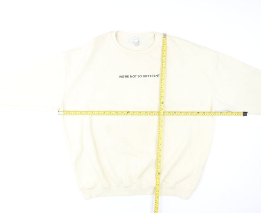Primark Women Beige Pullover Sweatshirt L Graphic Print Cotton Blend