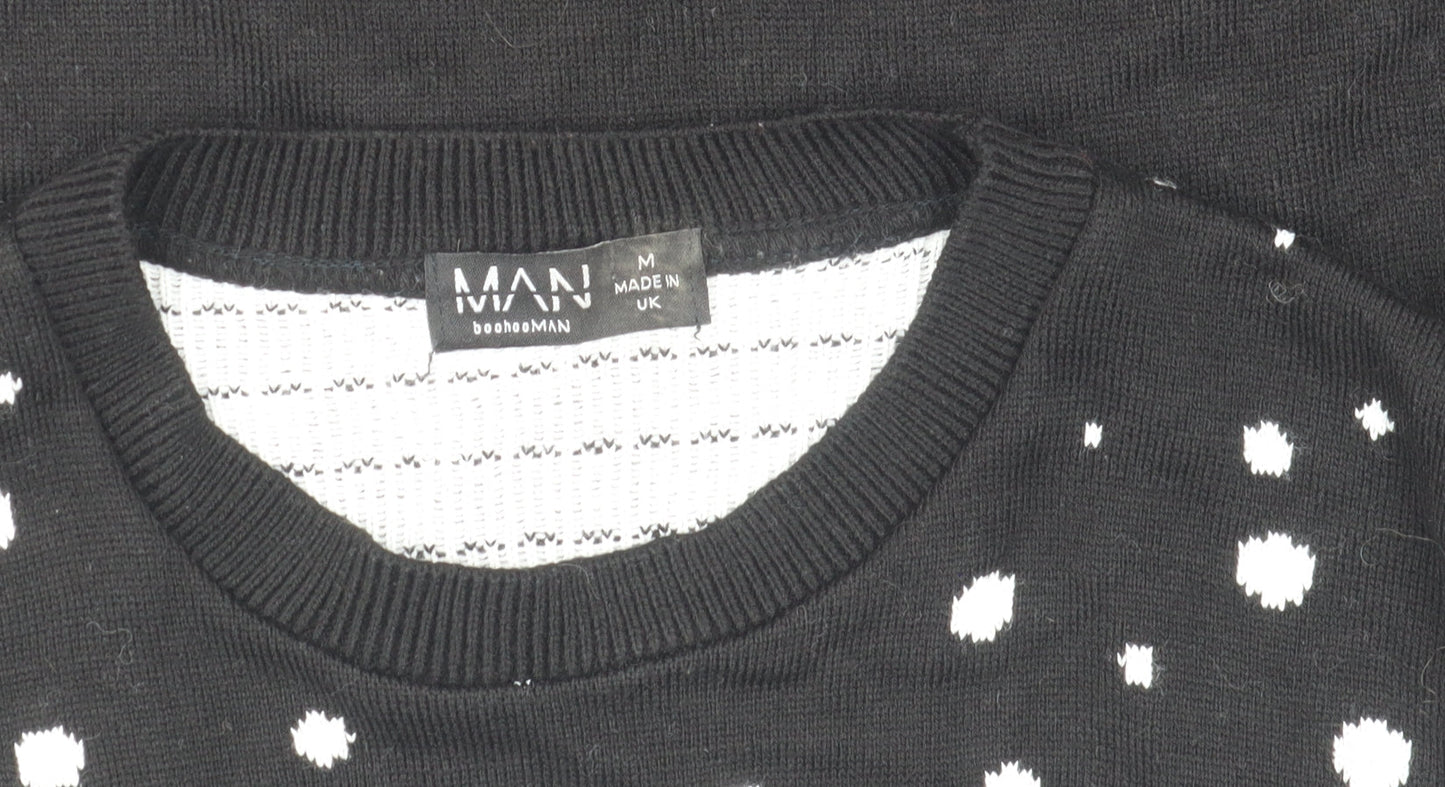 boohooMAN Men's Black Medium Christmas Polar Bear Knit Jumper