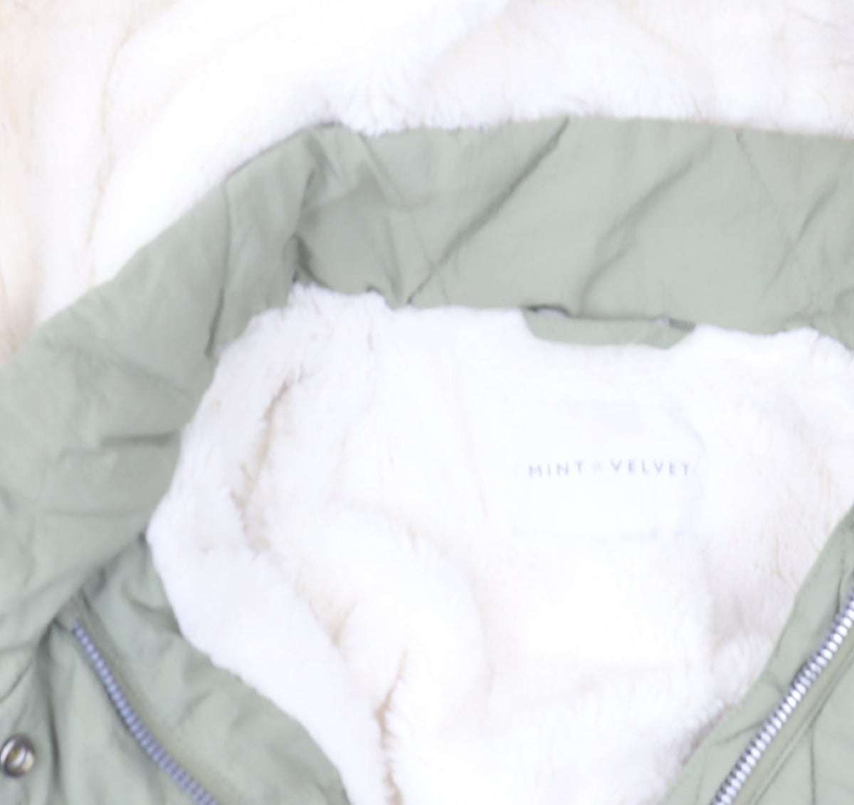 Additional view of Mint Velvet girls’ green quilted hooded faux fur trim winter coat 8 years