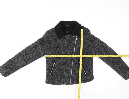 H&M Women Grey Wool Blend Biker Jacket Size 8 Zip Pockets Lined