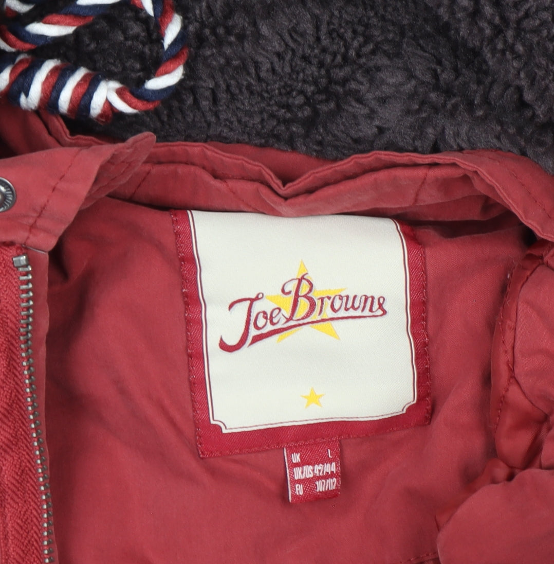 Joe Browns Womens Red Hooded Parka Jacket L Long Sleeve Cotton Blend