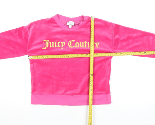 Juicy Couture Girls Pink Velour Long Sleeve Logo Pullover Sweatshirt 10-11 Years