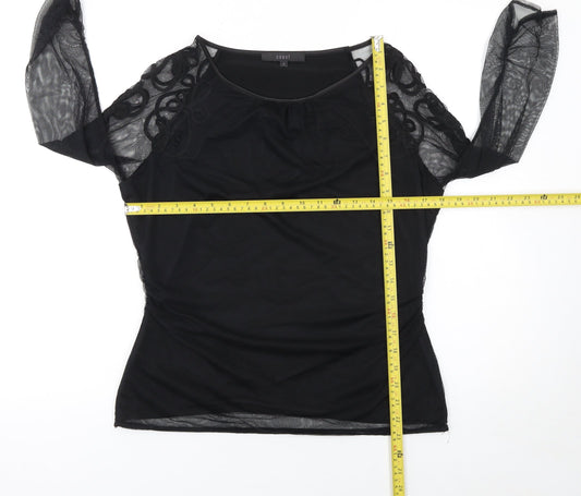 Coast Women's Black Mesh Embroidered Tunic Blouse Size M