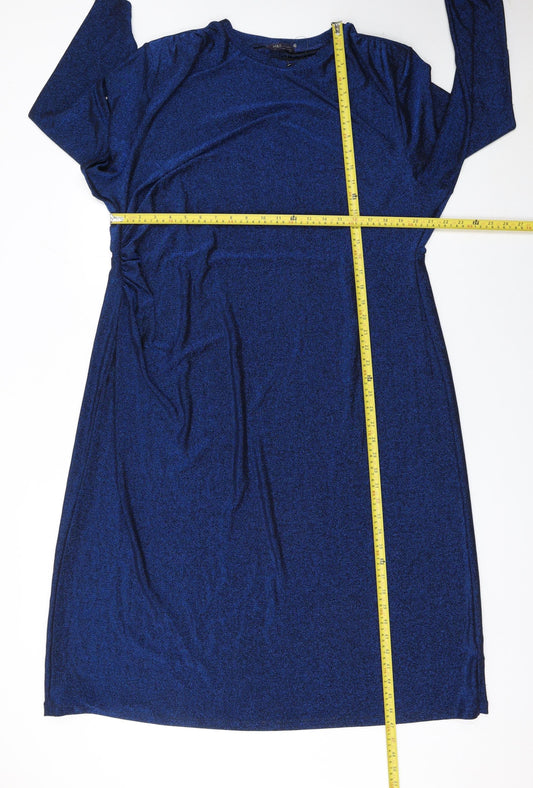 Marks and Spencer Women Blue Long Sleeve Knee Length Sheath Dress Size 24