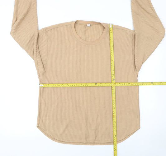 UNIQLO Men's Beige Waffle-Knit Crew Neck Long Sleeve Pullover Jumper M