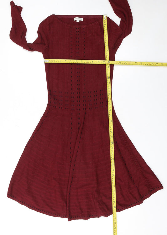 Monsoon Women Red Knit Fit & Flare Dress Size S Long Sleeve