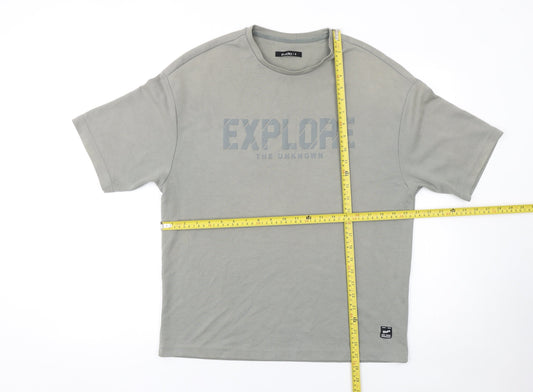 Zudio Men's Grey Explore Graphic Crew Neck Short Sleeve T-Shirt Size S