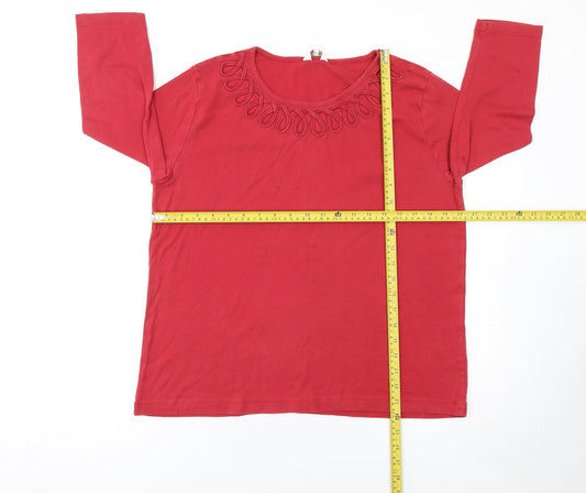 Cotton Traders Women Red 3/4 Sleeve Cotton T-Shirt Size 18