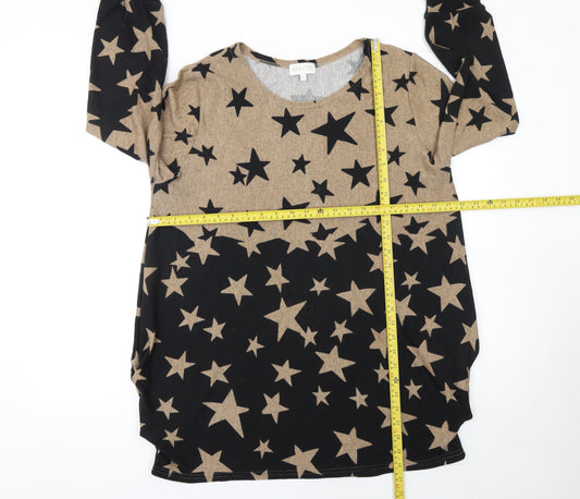 Apricot Women’s Black Star Print Long Sleeve Pullover Jumper Size 12