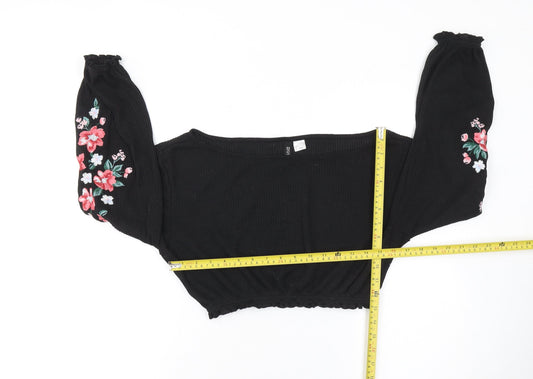 Womens UK Size S H&M Black Cropped Blouse
