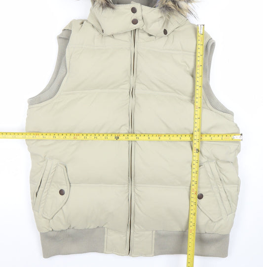 Fat Face Women's Beige Puffer Gilet Size 16 Hooded Down Waistcoat