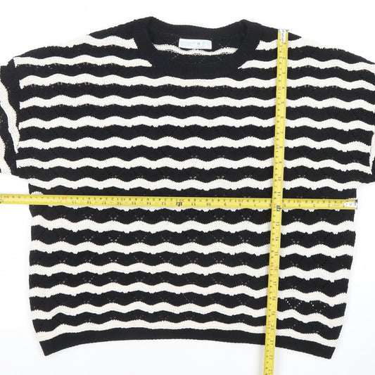 Primark Womens Black White Striped Knit Jumper Size M 12-14 Crew Neck