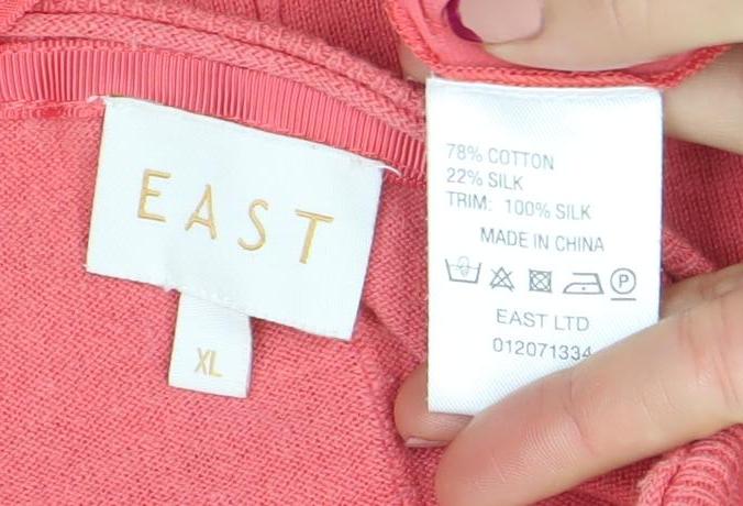 EAST Women's Pink Cotton Silk Tunic Blouse XL Long Sleeve