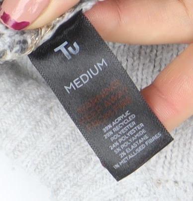 Tu Womens Grey Leopard Print Crew Neck Knitted Jumper Medium