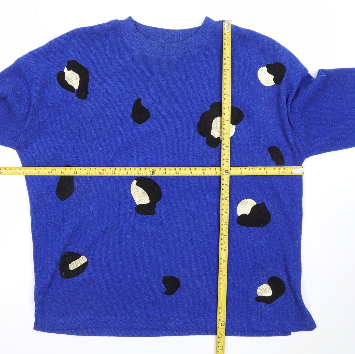 F&F Women Blue Leopard Print Relaxed Pullover Jumper UK M