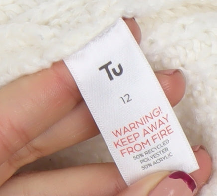 Tu Women’s Ivory Roll Neck Chunky Knit Jumper Size 12