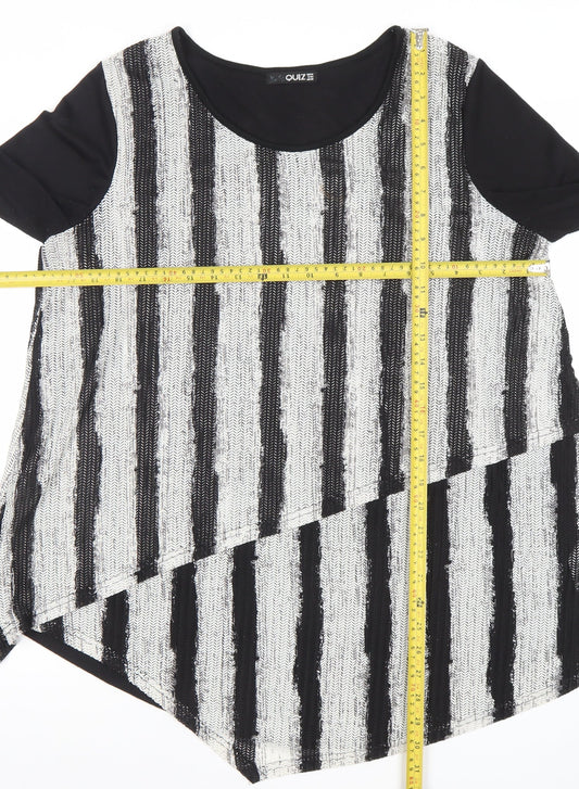 Quiz Womens Black Stripe Asymmetric Tunic Top Size 14