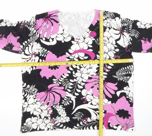 Penny Plain Women's Multicoloured Floral 3/4 Sleeve V-Neck Top Size L