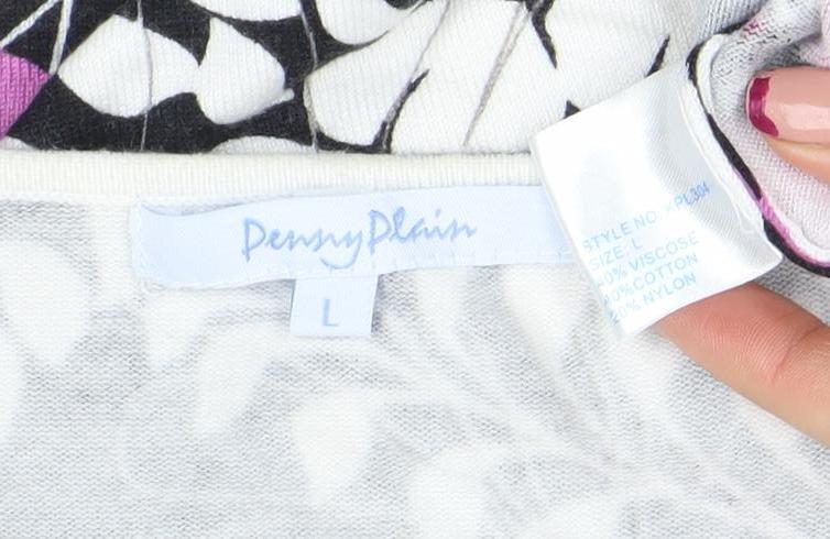 Penny Plain Women's Multicoloured Floral 3/4 Sleeve V-Neck Top Size L