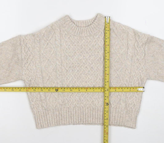 Primark Girls Beige Cable Knit Pullover Jumper 7-8 Years Crew Neck Winter