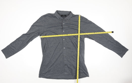 A&W85 Mens Grey Long Sleeve Polo Shirt Size L Cotton Blend