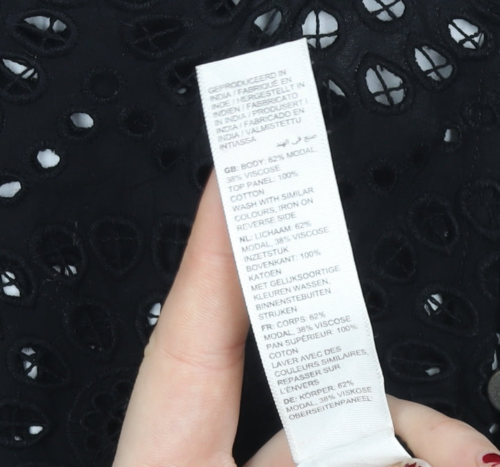 Fat Face Women Black Tunic Blouse UK 10 Embroidered Sleeveless Top