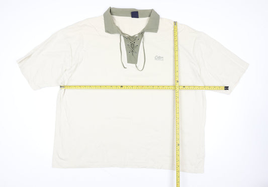 Cotton Traders Womens Beige 4XL Short Sleeve Lace Up Polo Top