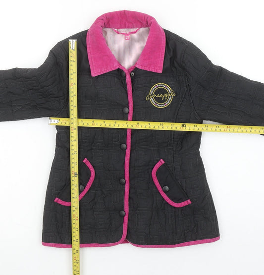 Pineapple Girls Black Quilted Jacket Age 6-7 Years Pink Trim Logo Design